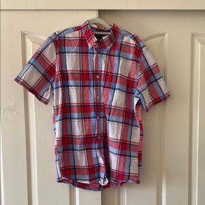 Tommy  Hilfiger Men's Red and Blue Plaid Shirt